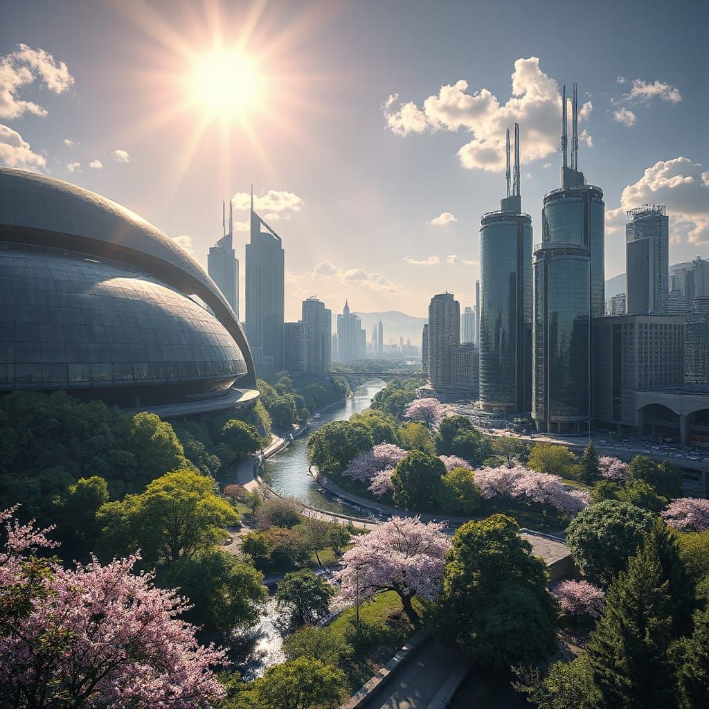 Eco-Utopian Metropolis with Brutalist & Art Deco Architectur...