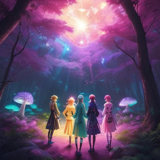 Shimmering Time Portal in Mystical Anime Forest
