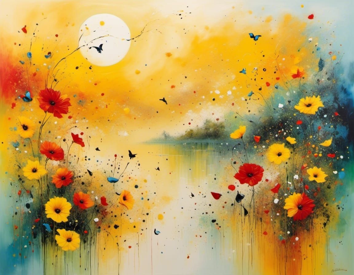 Golden Hour Garden After Rain in Alcohol Ink Style