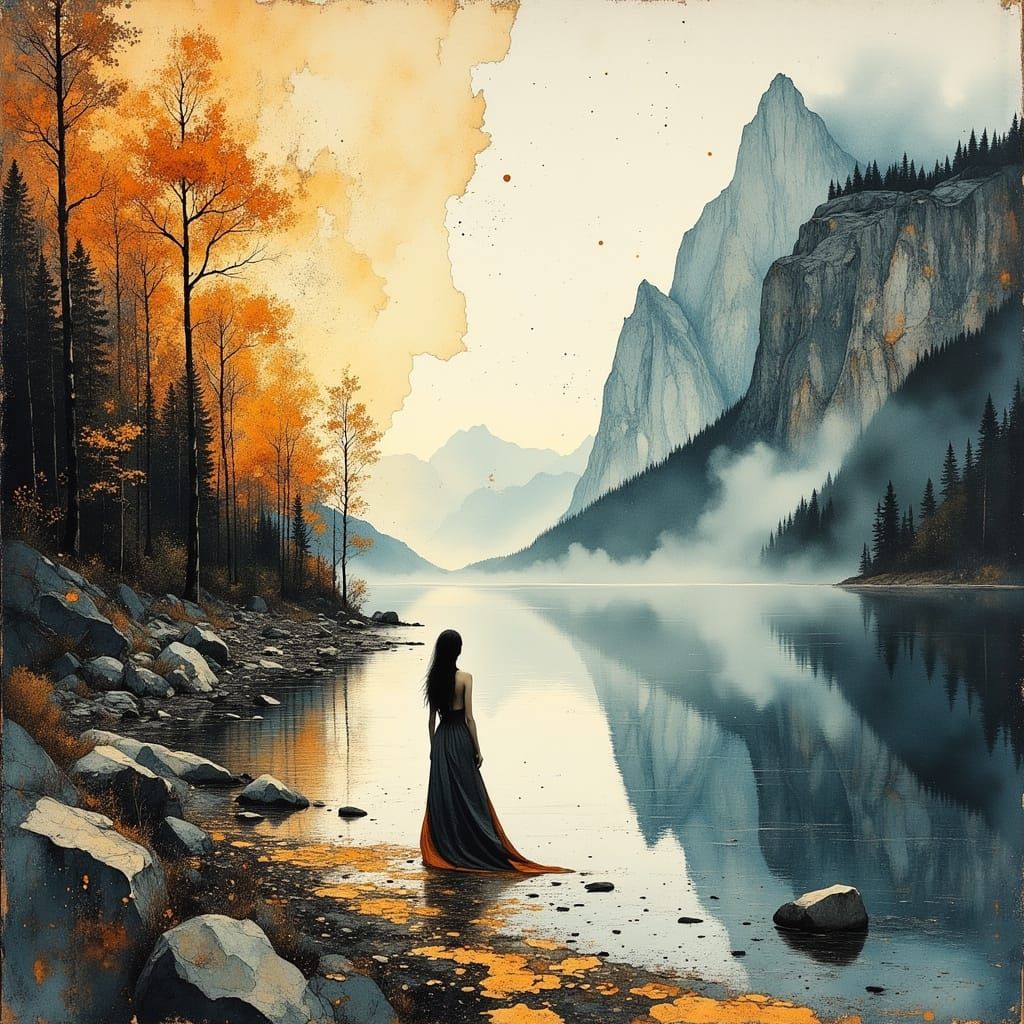 Ethereal Goddess of the Mountains in Majestic Double Exposur...