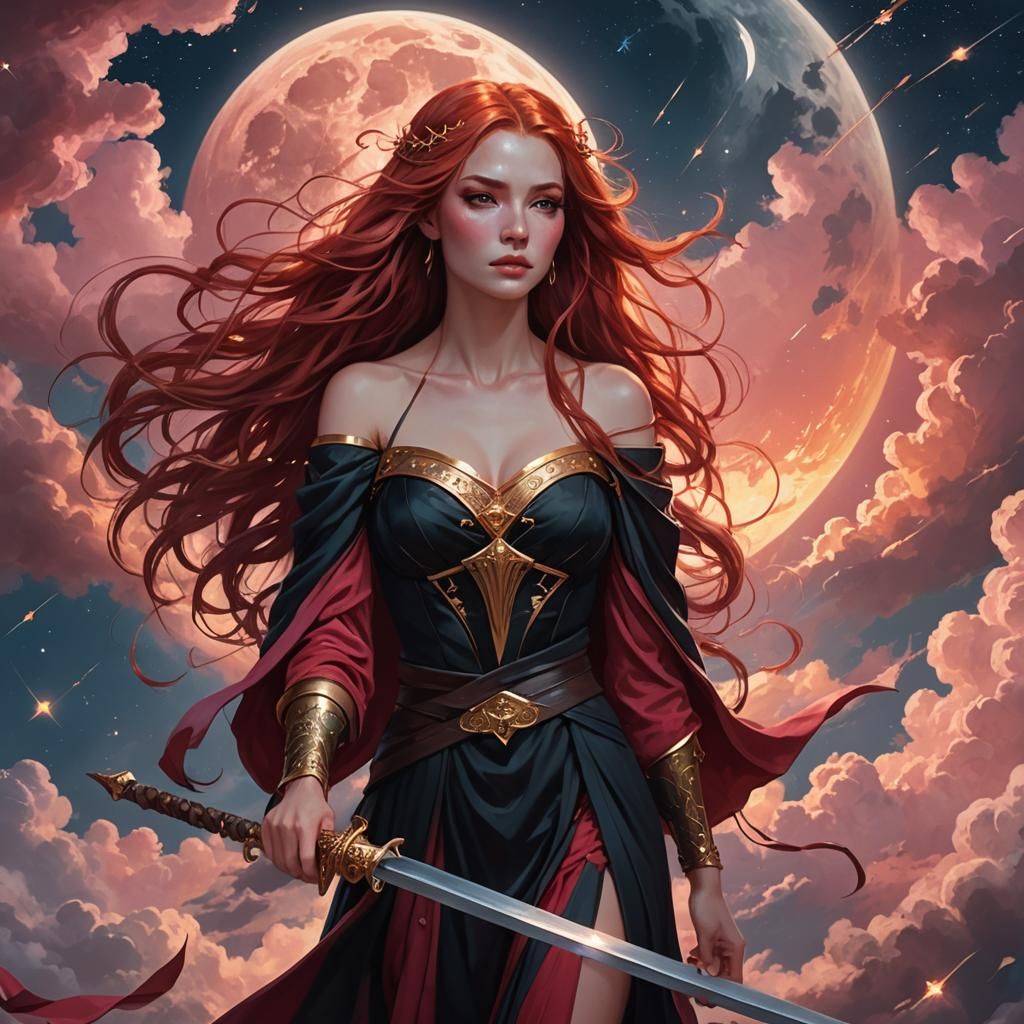 Goddess with Sword in Celestial Fantasy Art