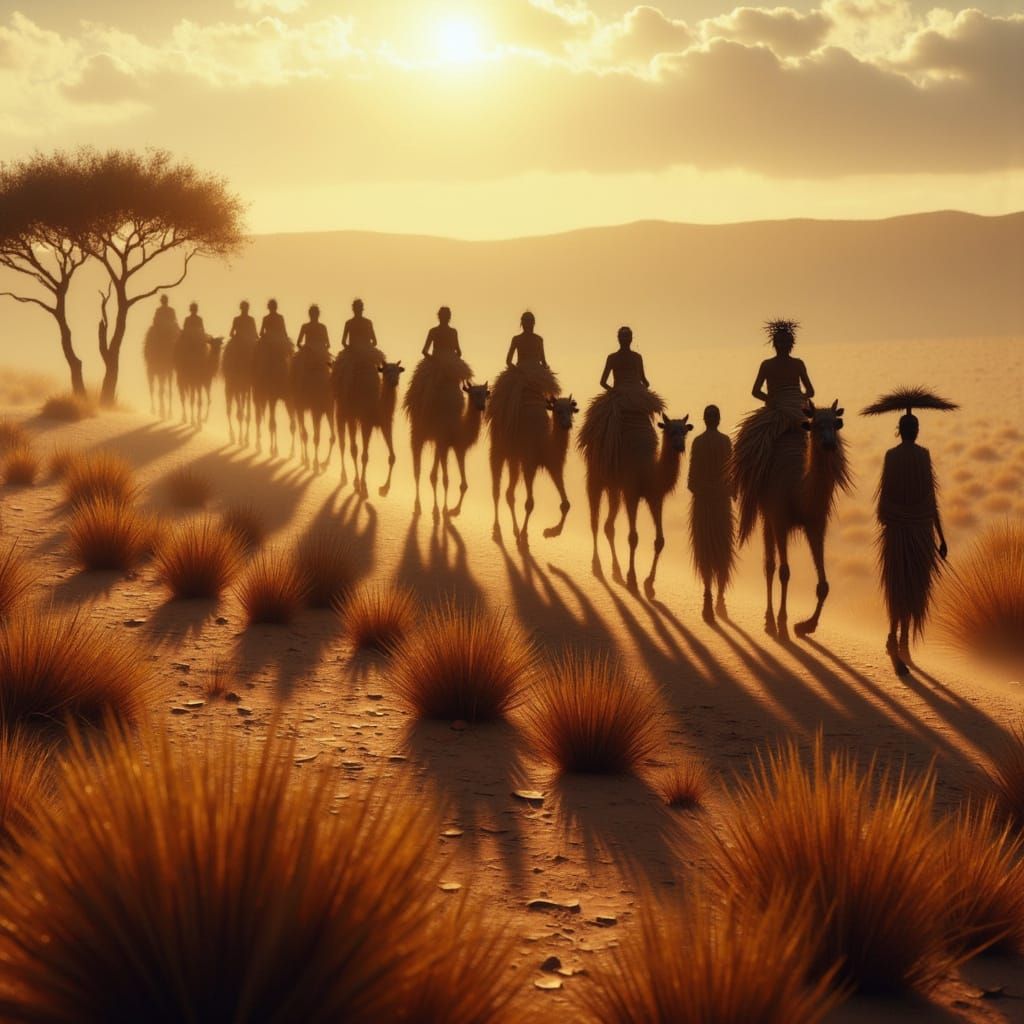 Kenyan Desert Trek: Rendille Women Lead Camels in Golden Hou...