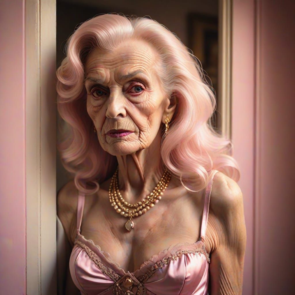 Seductive Eighty Year Old Transvestite in Warm Golden Light