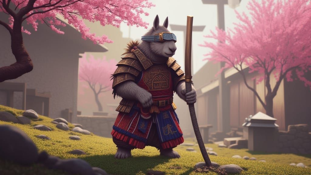 Capybara Samurai Wields Katana in Digital Painting