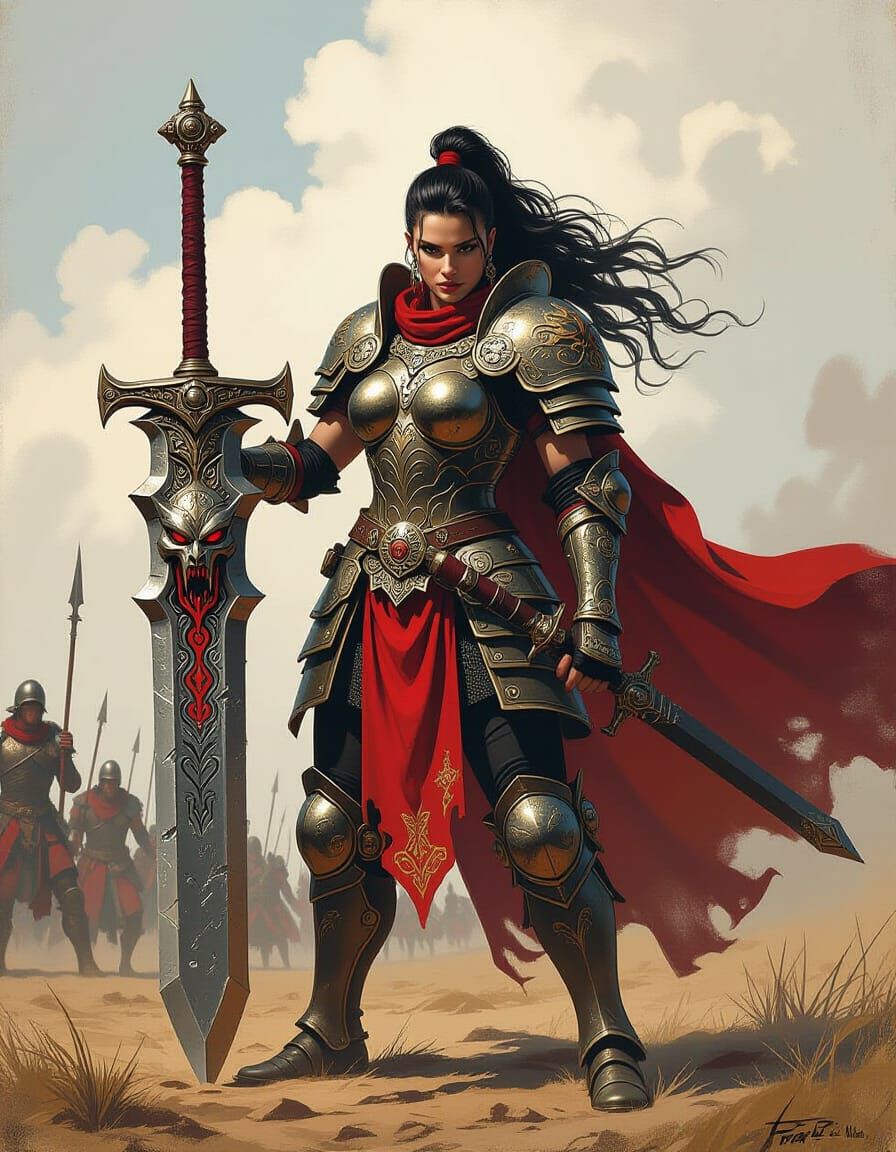 Female Berserker on Battlefield as Impasto Painting