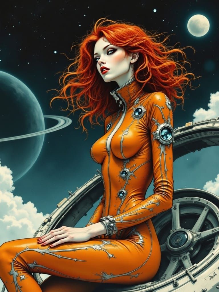 Futuristic Spacewoman in Moebius and Syd Mead Style