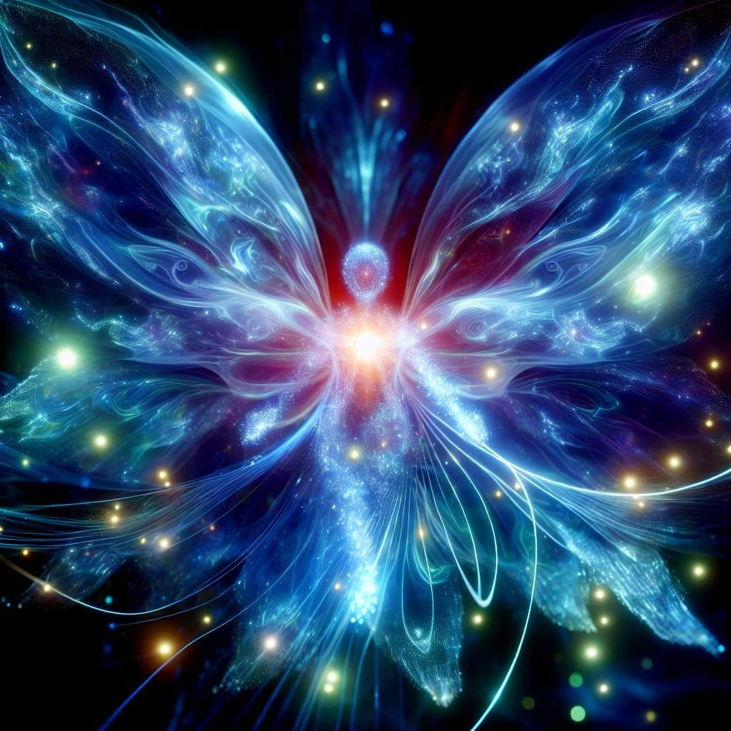 Celestial Holographic Angel Emanating from a Flower