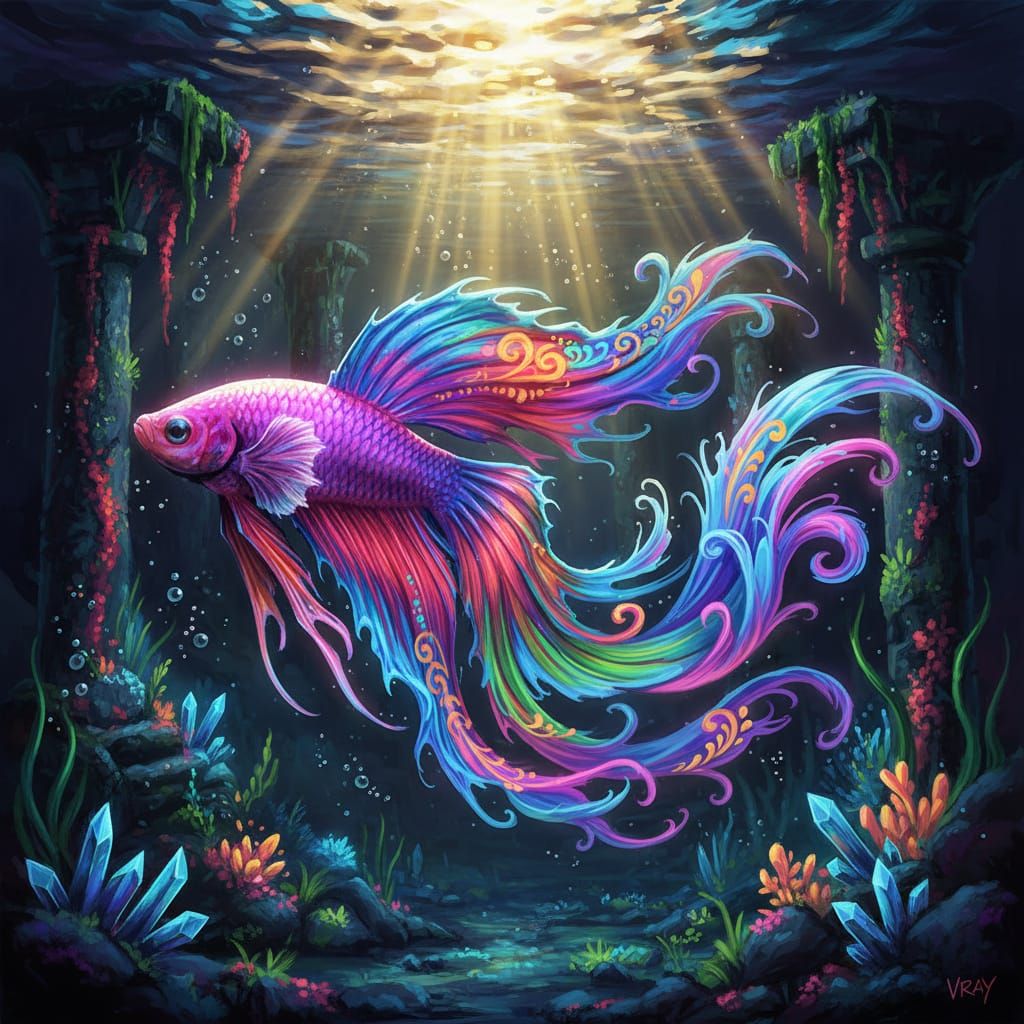 Neon Pink Betta Fish with Psychedelic Glow