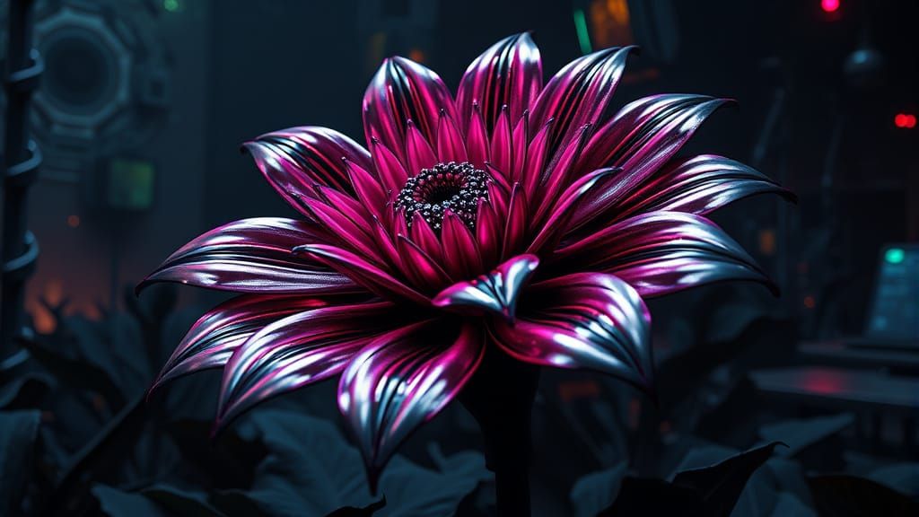 Mechanical Omega Flowey in Dark Dystopian Garden