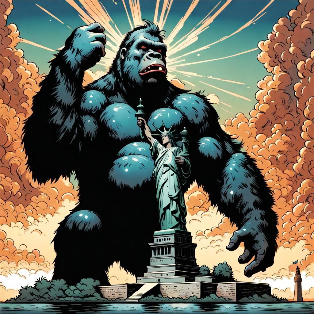King Kong and Statue of Liberty Kiss, Comic Art