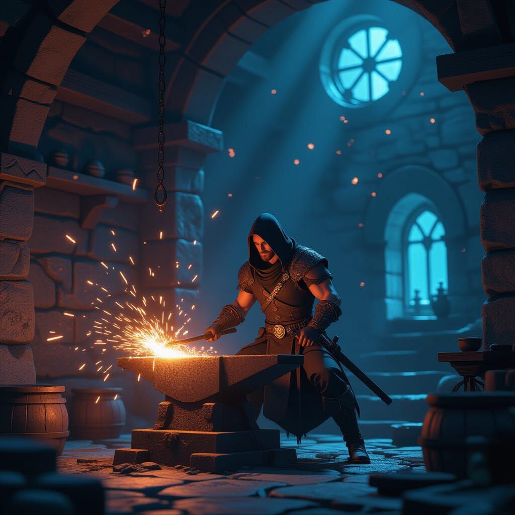 Prophetic Blacksmith's Forge with Ethereal Light