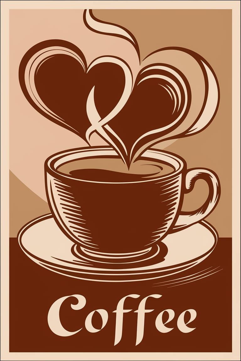 Vintage Poster Art: Heartfelt Coffee Affair