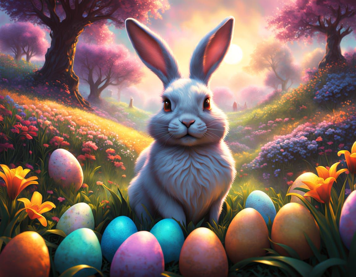 Enchanted Easter Bunny in Vibrant Spring Field