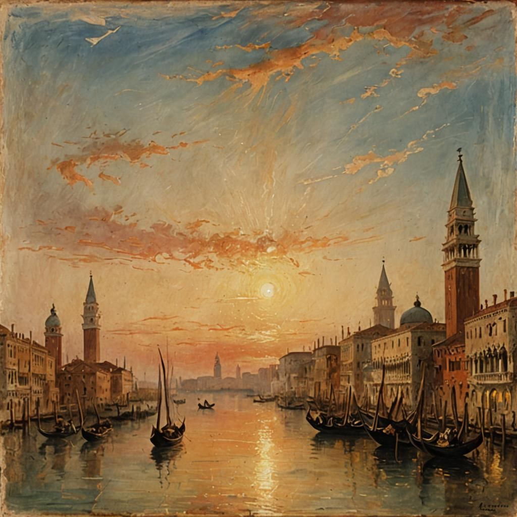 Venice Sunset in Romantic Painting Style