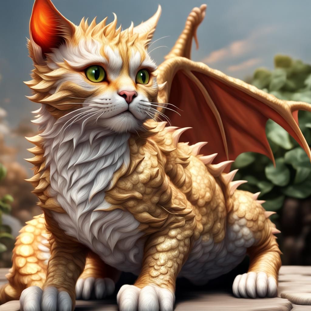 Hyperrealistic 3D Cat Dragon in 8K