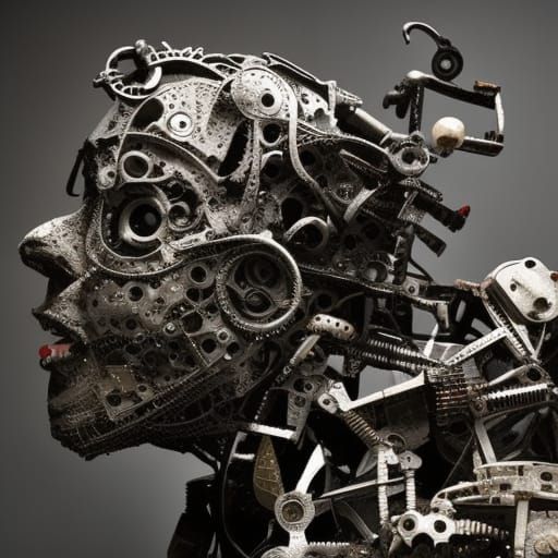 Grotesque Machine Man in Dramatic Lighting