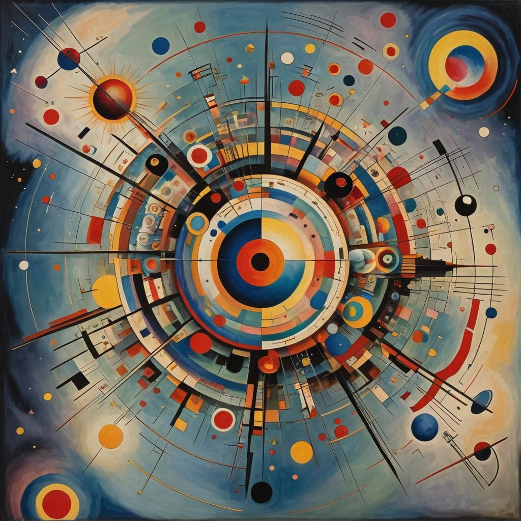 Planet with Three Suns in Abstract Style