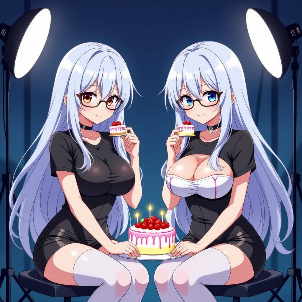 Anime Women Livestream with Magical Breast Enlargement Cake