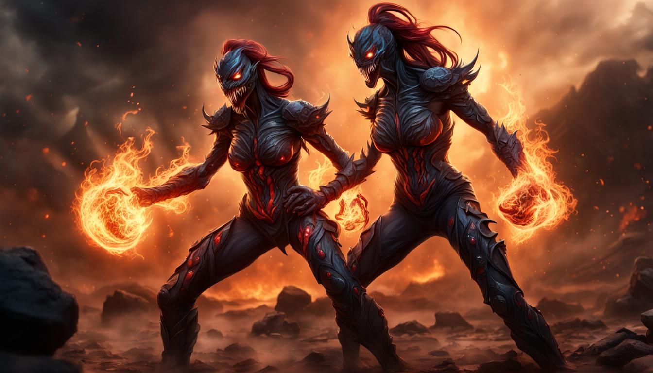 Wrath of Venom: Fire Princess Battle in Digital Painting