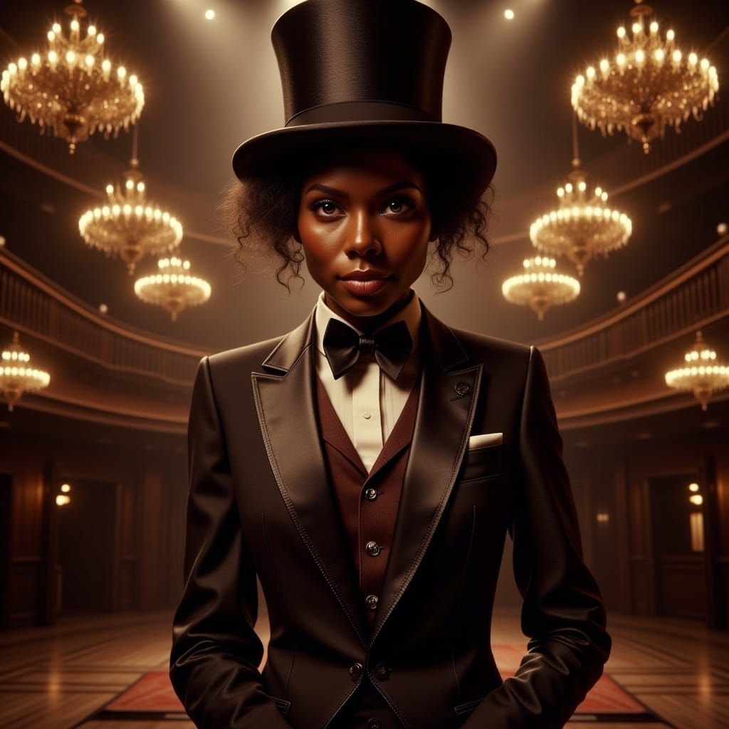 Hyperrealistic Blasian Woman Tap Dancer in Tuxedo