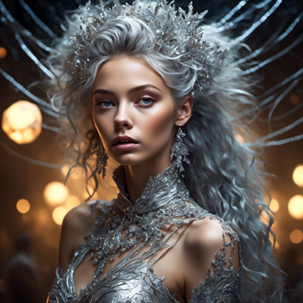 Hyperrealistic Woman with Silver Hair Portrait