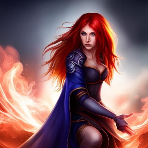 Fantasy Red-Haired Female Wizard Mage