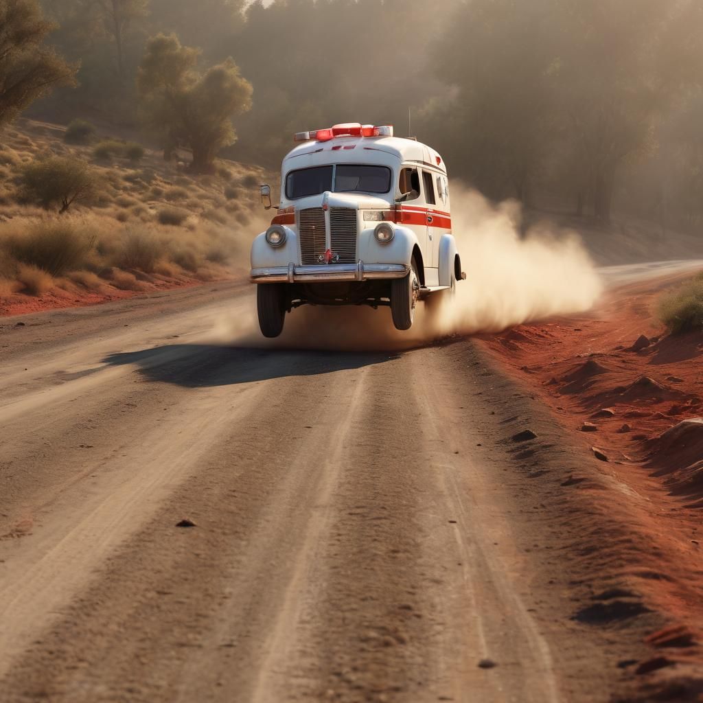 1940s Ambulance Races Down Country Road