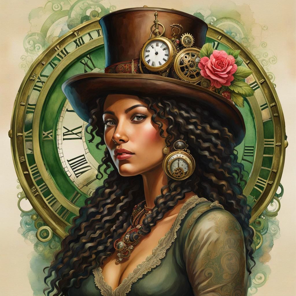Steampunk Polynesian Woman in Watercolor