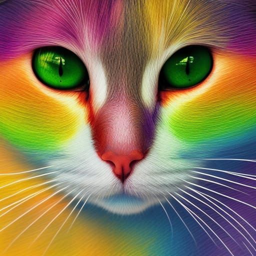 Hyperrealistic Rainbow Cat Face in Splash Art Style