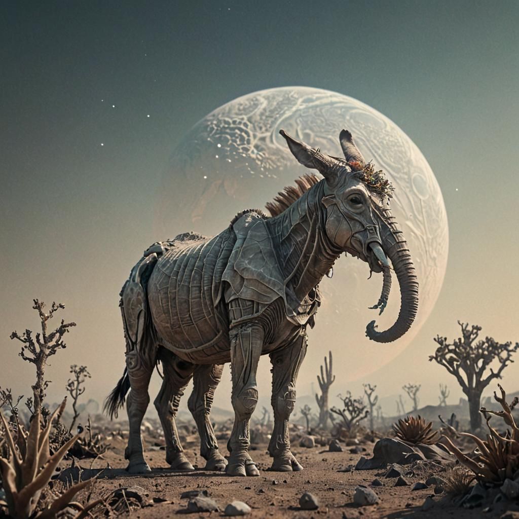 Surreal Donkey-Elephant Alien on Distant Exoplanet