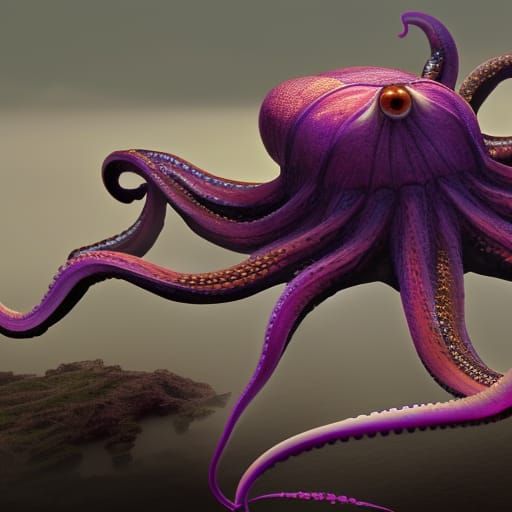 Octopus with Spider Legs in Detailed Matte Painting