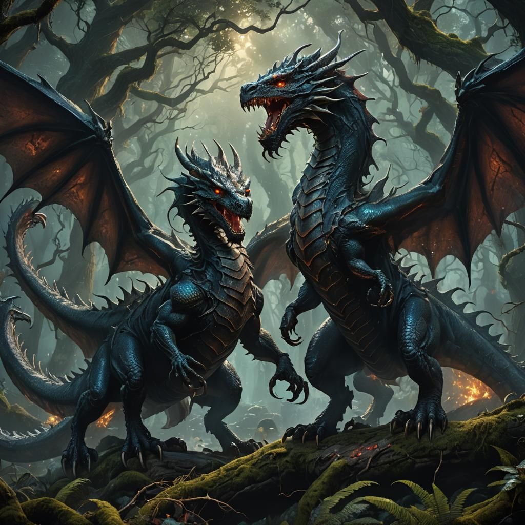 Cursed Death Dragons Dance in Mystical Forest
