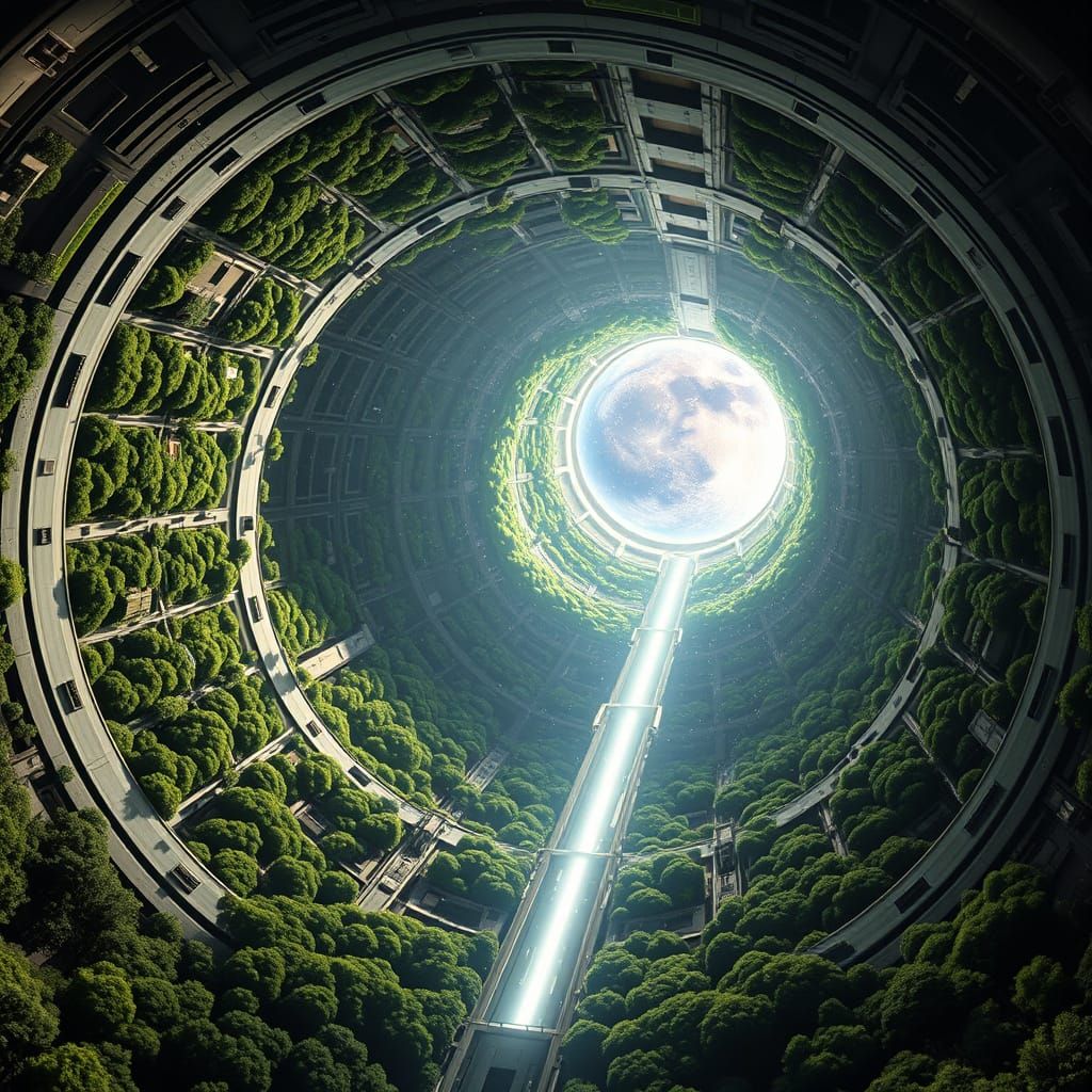 Giant Spaceship's Habitable Drum with Starry Window