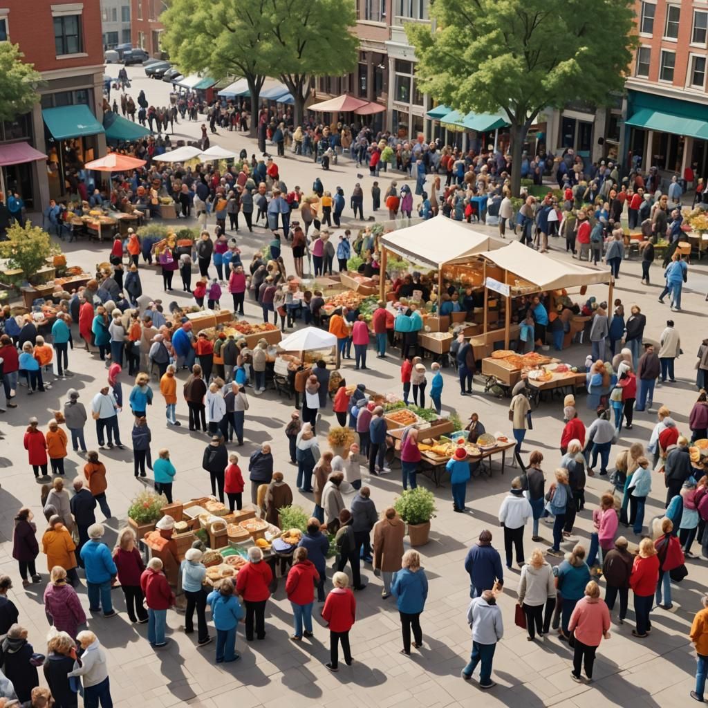 Vibrant Town Square Scene of Unity and Kindness