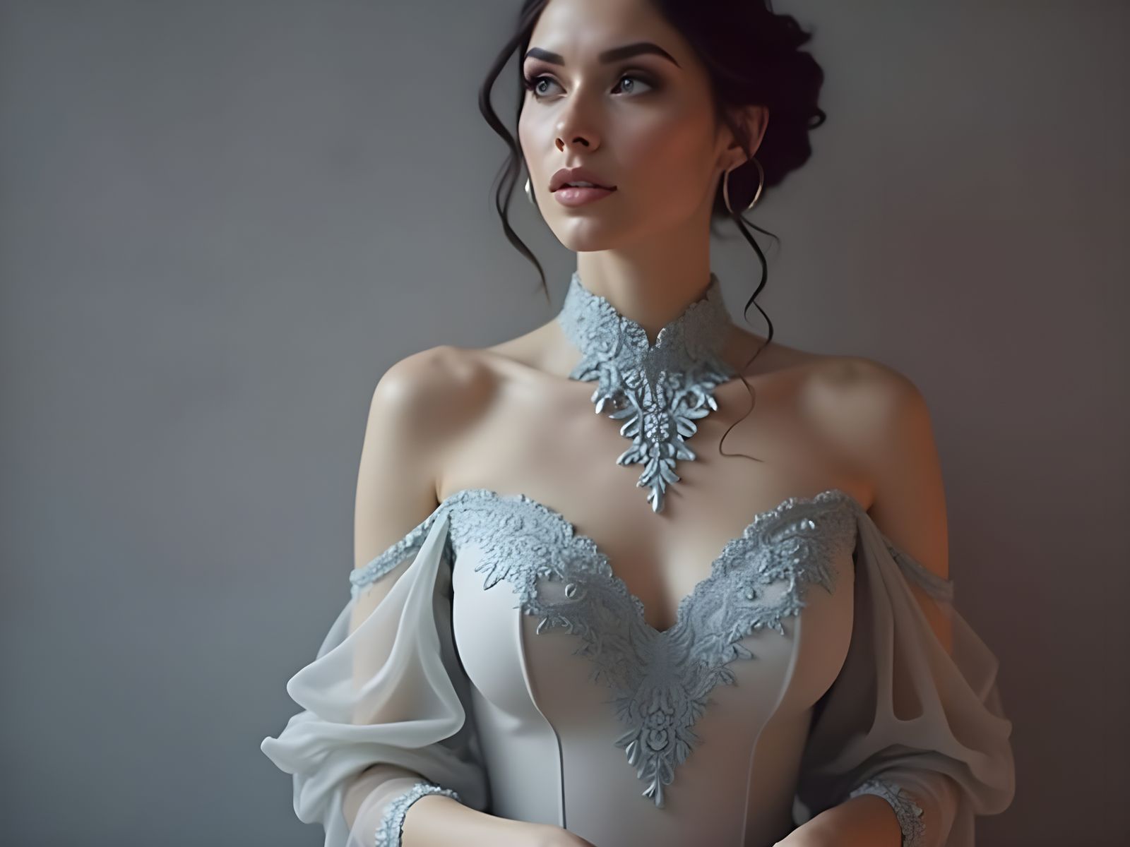Ethereal Lady in Opulent Blue Gown