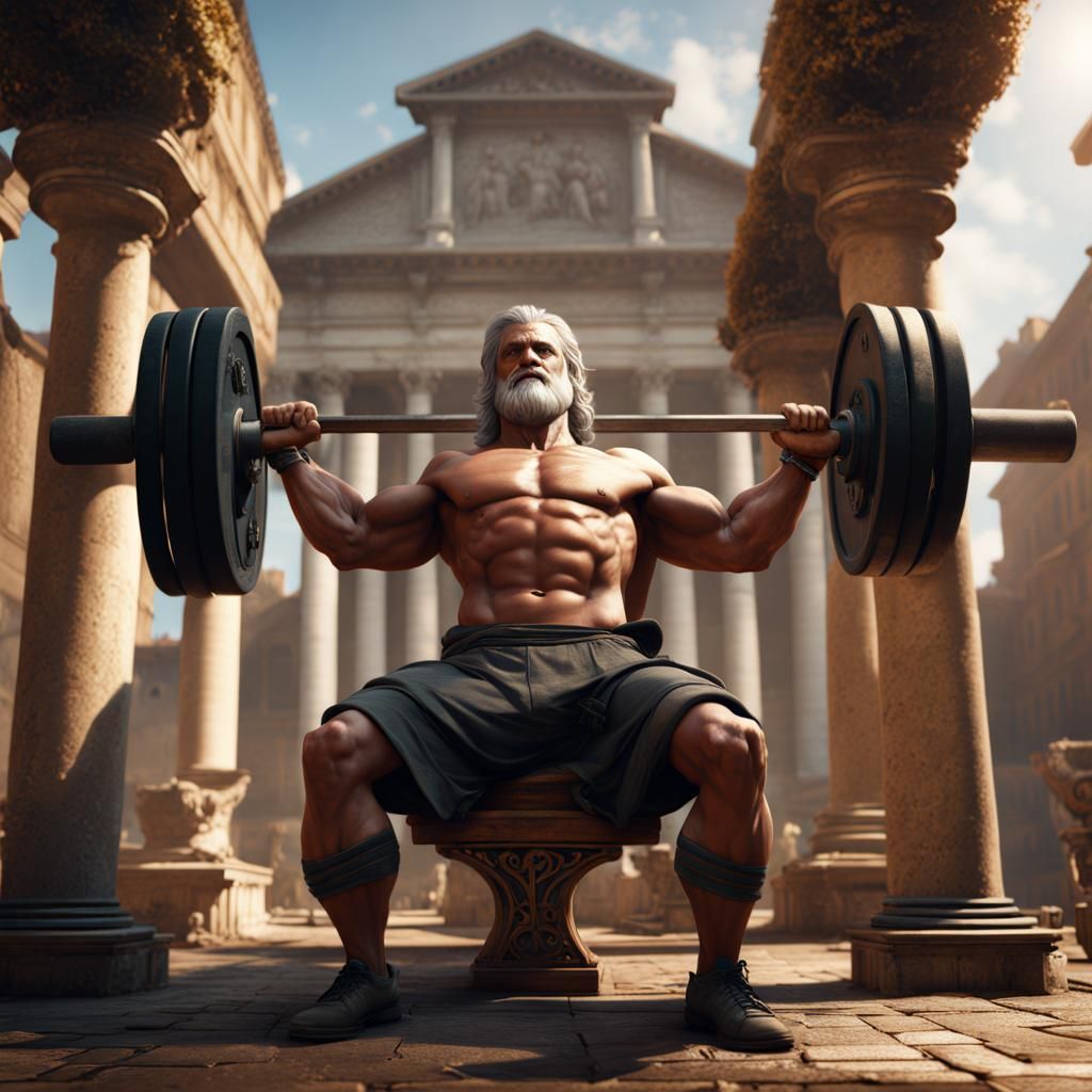 Aristotle Bench Pressing Weights in Rome: Detailed Matte Pai...