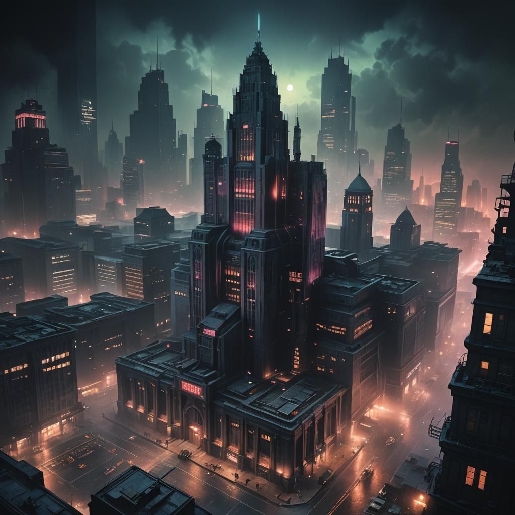 Dystopian Government Building in Polluted Metropolis