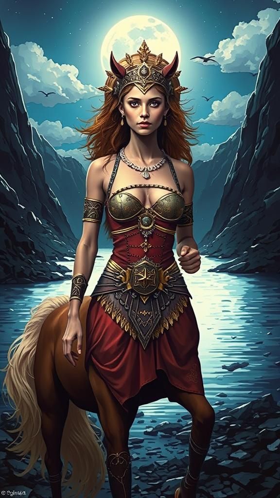 Centaur Warrior Queen in Art Nouveau Style