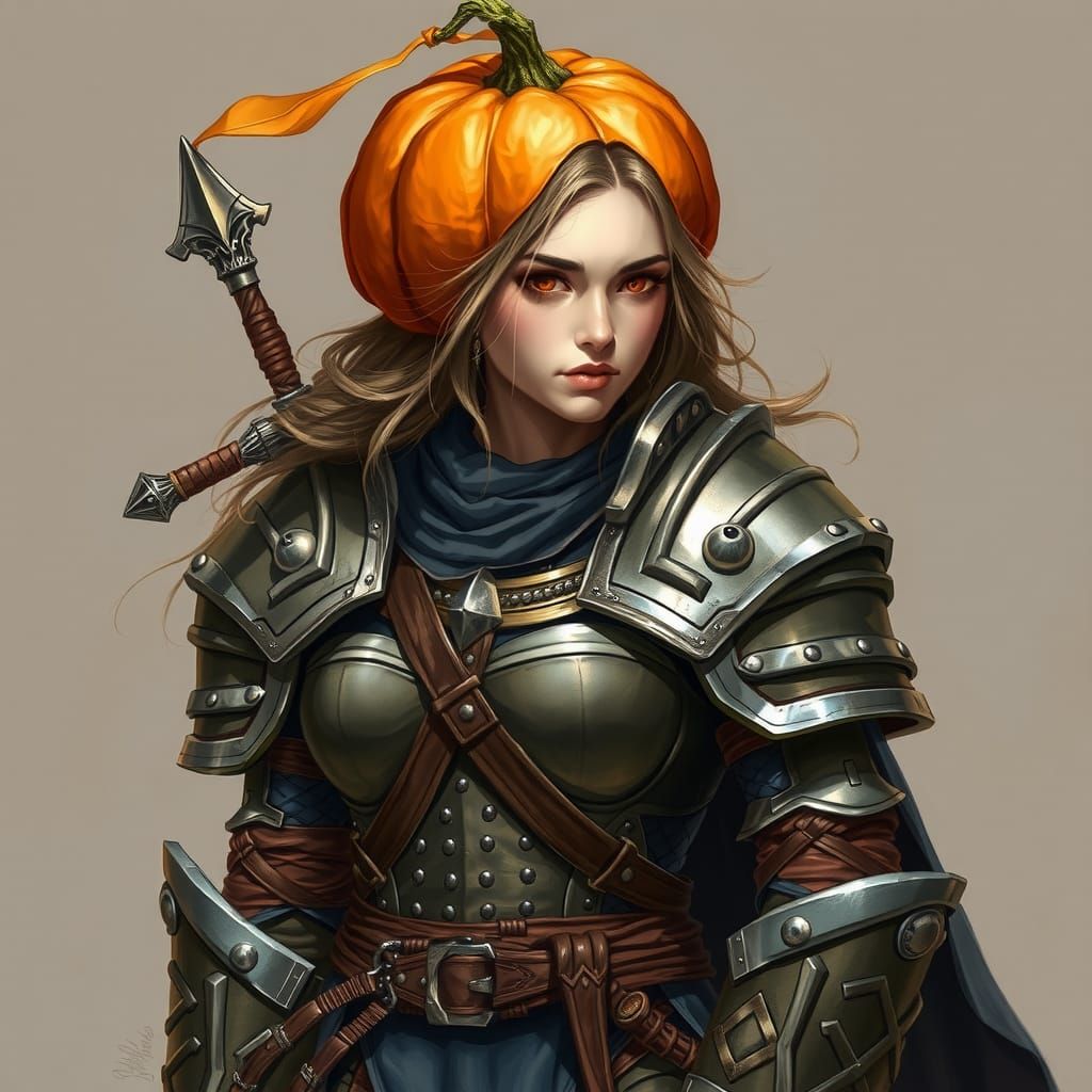 Snow White Paladin with Pumpkin Head in D&D Style