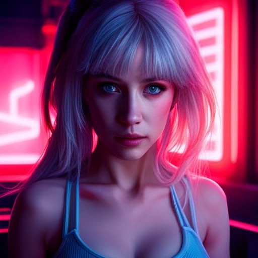 Cyberpunk E-Girl in Neon Cityscape