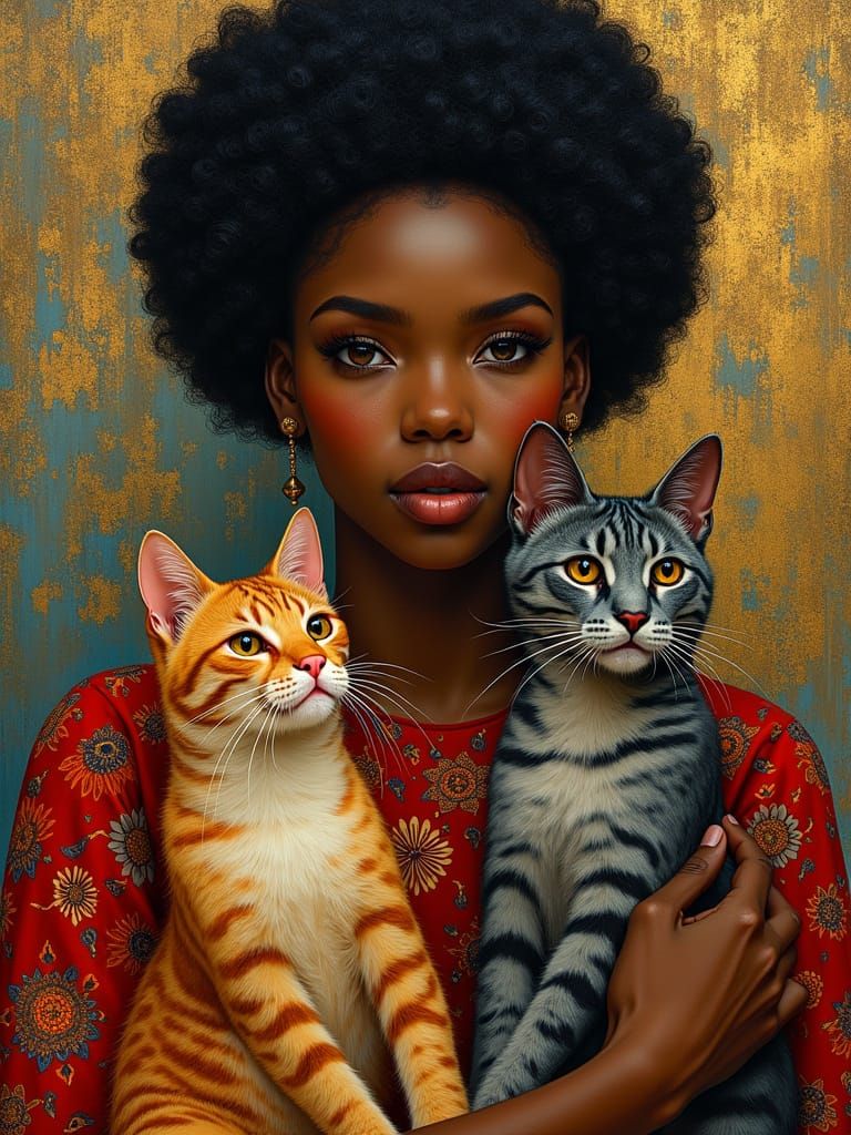 Lady with Felines in Opulent Academic Style