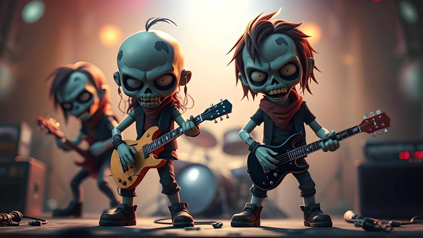 Chibi Zombie Band in 3D Cartoon Style