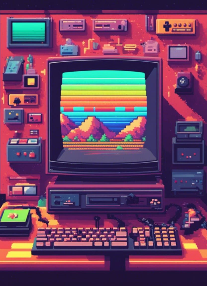 8-Bit Retro Game Inside Gaming Monitor
