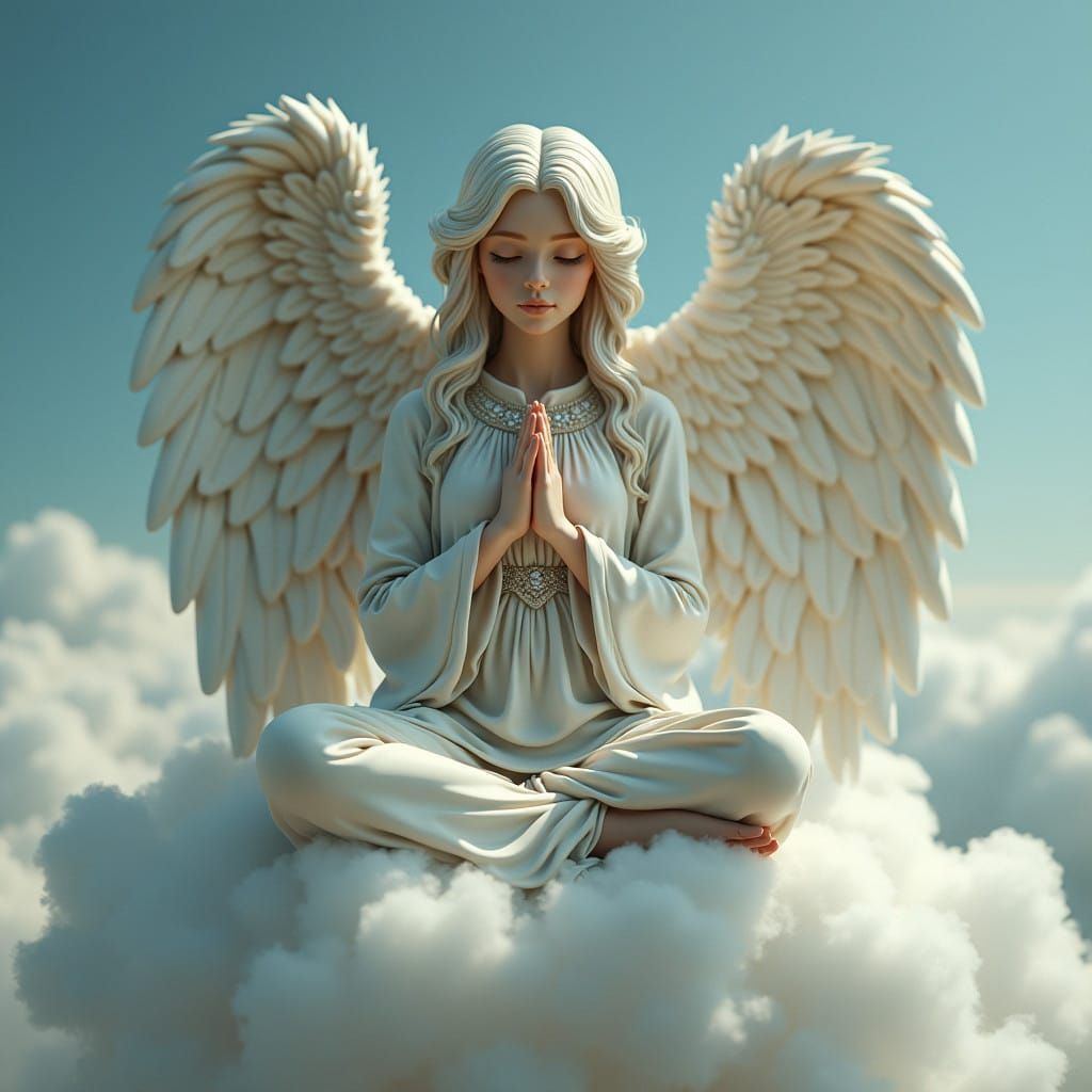Ethereal Angel Meditates on Celestial Cloud