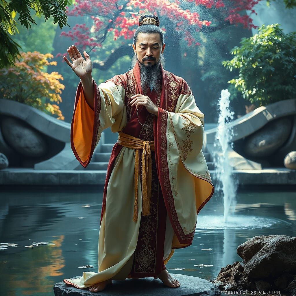 Art Nouveau Portrait of Zen Master in Garden