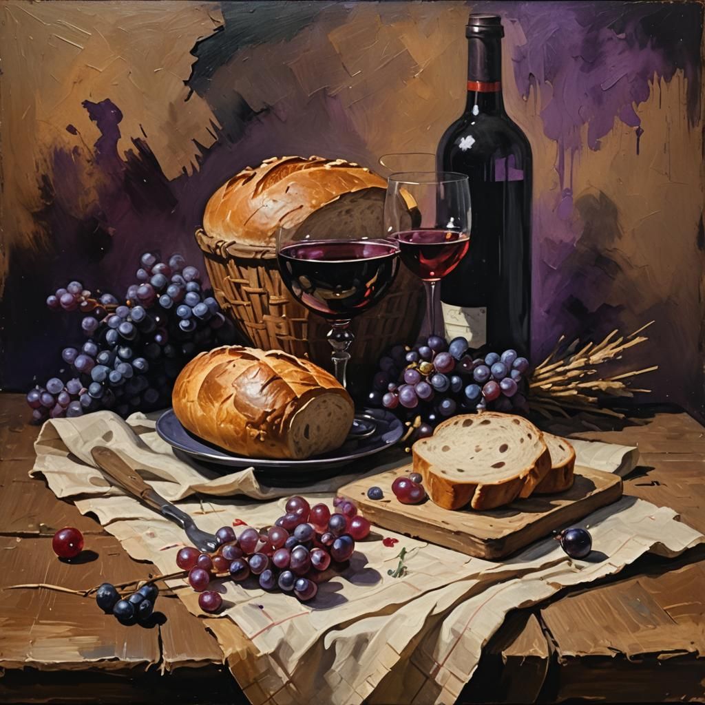 Bread and Wine in Epic Impressionist Style