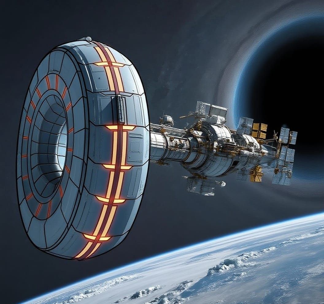 Sci-Fi Space Station Orbits Icy Planet Near Supermassive Bla...