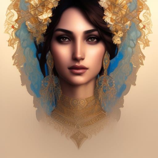Exquisite Arabian Queen Portrait in Hyperdetailed Style