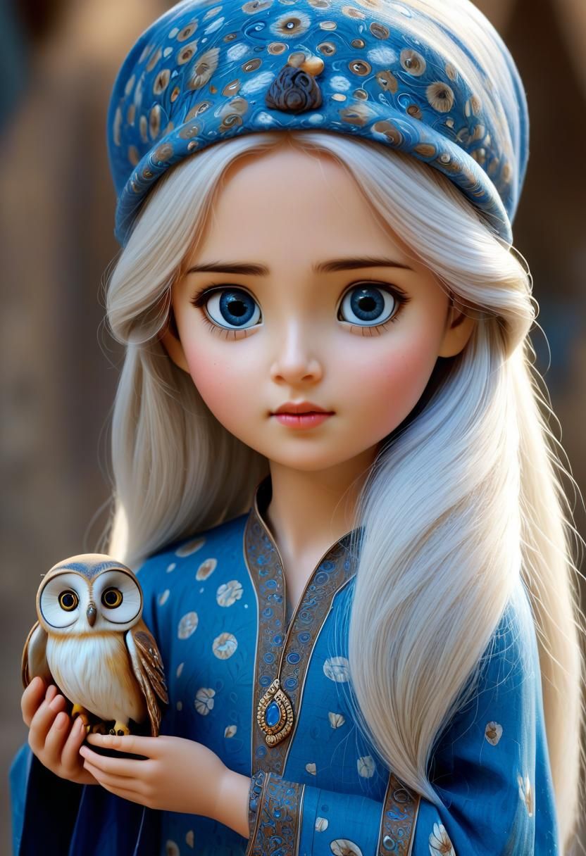 Girl with Owl: Hyperrealistic Portrait in 8K