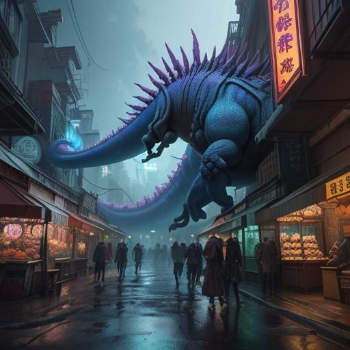 Dinosaur Rollercoaster Through Anime City Night Market